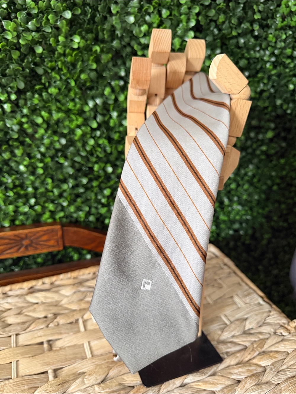 Paco Rabanne Gray Tie with Tan Stripe Accent